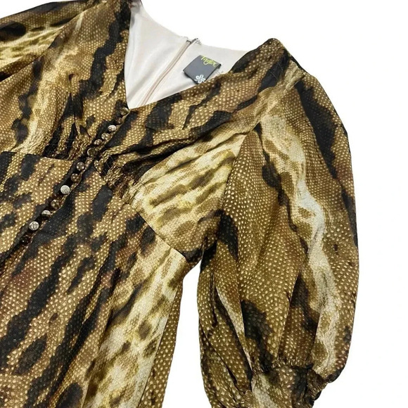 Taylor Brown Balloon Sleeve Snakeskin Printed Midi Dress 2 - Picture 3 of 5